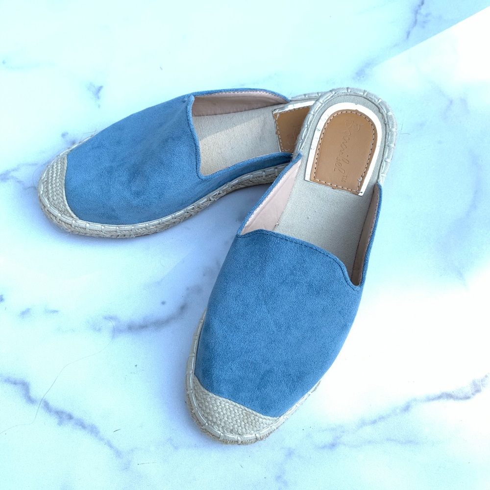 BONNIBEL SUEDE ESPADRILLE MULES BLUE SHOE SIZE 6